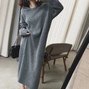 후드 니트 캐주얼 긴팔 롱 원피스 가을 겨울 베이직