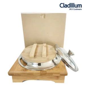 카라신 눌어붙지 않는 클레디움 IH 통 3중 스테인레스 냄비 가마솥 1~2인용 14cm+대나무 받침 뚜껑 포함