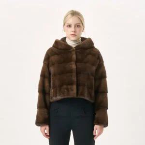 [진도모피](의정부점)밍크 후드 크롭자켓 (JMJP15)