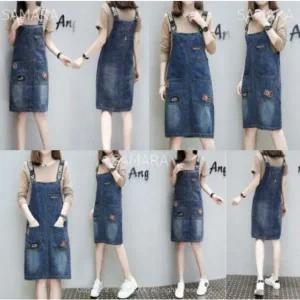 [하프클럽/]루즈핏 미디 청 멜빵 원피스 여성 데님 멜빵 원피스 루즈핏 청