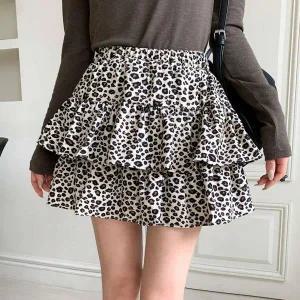 [하프클럽/]여성 레오파드 프릴 미니 스커트 키치 스타일