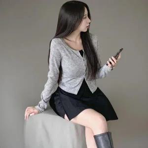 [하프클럽/]여성용 레이온 스판 배색 긴팔 레이어드 가디건