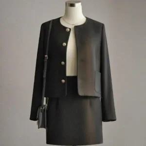 [하프클럽/]여성 정장 노카라 자켓 동글버튼 클래식 사무복