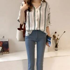 [하프클럽/]가오리핏 리넨패브릭 상의 컴포트 퍼프디테일 V넥 시즌톱셔츠