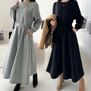 [하프클럽/]허리밴딩 롱티올데이 원피스룩