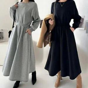 [하프클럽/]허리밴딩 긴소매컴포트 원피스룩