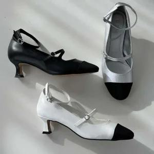 인기상품 결혼식 하객 룩 패션 메리제인 스트랩 배색 구두 힐 [WFJJHAL_251116]
