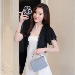 [하프클럽/]세미크롭 볼레로가디건 망사 모던공주 니트집업