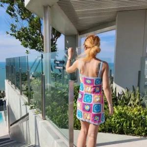 [하프클럽/]바캉스 사각데일리룩 스웨터 플로럴 탱크탑 숏 미니드레스