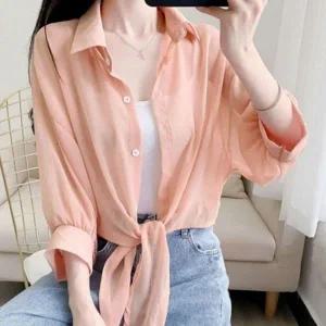 [하프클럽/]소프트한 비침소재 시폰 드레스셔츠 베이직하절기 바캉스룩