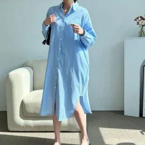 [하프클럽/]걸스 솔리드 연출 루즈핏 단정한 롱드레스 롱라인 데일리룩 블