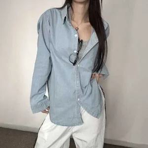 [하프클럽/]대학생 간절기 봄 가을 캠퍼스 룩 청 데님 셔츠 남방