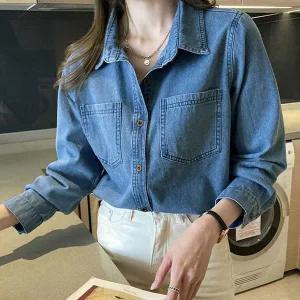 [하프클럽/]데님 셔츠 코디 간절기 출근 여자 청 남방 레이어드