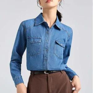 [하프클럽/]청 남방 간절기 데님 셔츠 코디 여성 레이어드 룩