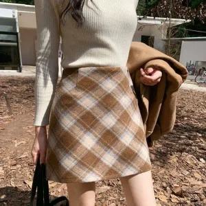 [하프클럽/]H라인 체크무늬미니스커트 타입 숏기장 춘추스커트 유니크 체크
