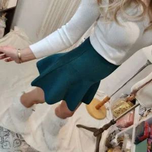 [하프클럽/]시즌 하이웨스트 그린스웨터 플레어스커트 클래식 미니사이즈