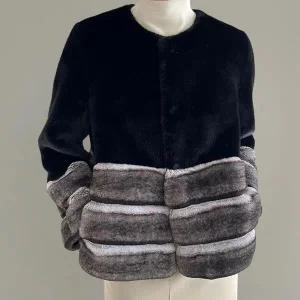 [하프클럽/]여성 겨울 배색 퍼밍크 코트 모임룩 속가죽 자켓