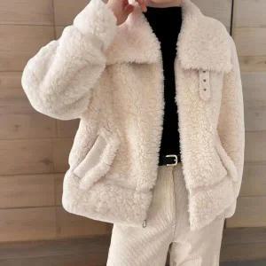 [하프클럽/]여성 무스탕 버클 투웨이 카라 넥 뽀글이 겨울 자켓