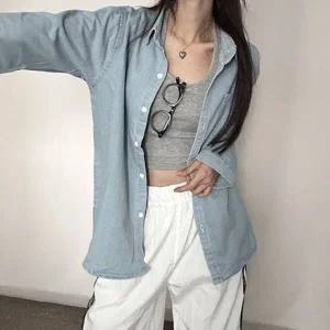 [하프클럽/]와이셔츠 데님남방 캐주얼 넉넉핏 스타일 풀슬리브 신제품우먼