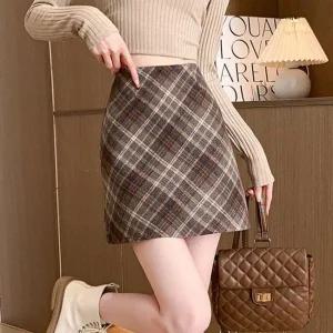 [하프클럽/]스타일 하이웨스트 모직체크무늬 미니스커트