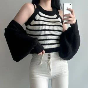 [하프클럽/]소매없음 캐주얼 코디세트 볼레로가디건 울탑투톤 숏탑