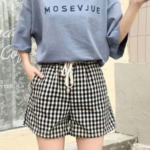 [하프클럽/]체크패턴 패턴 우먼 릴렉스 외출복 수면복유니크 고무줄 하프바