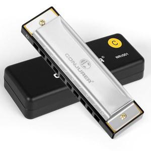 초보자를 위한 컨저 블루스 하모니카 , 10홀 다이아토닉 하모니카 키 오브 C, 메탈 마우스 오르간 C 키 브라스 리드 블루스 하프 케이스, 키 C 슬리버