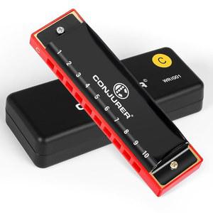 초보자를 위한 컨저 블루스 하모니카 10홀 다이아토닉 하모니카 키 오브 C, 황동 리드 메탈 마우스 오르간 C 키 블루스 하프 케이스, 블랙