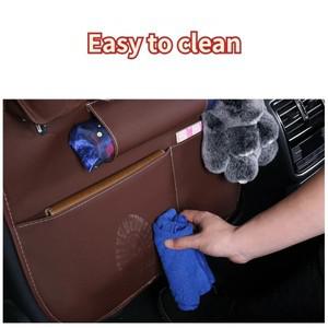 접이식 테이블 트레이가 있는 카시트 백 정리함, PU 가죽 보관 포켓 킥 매트, 인테리어 액세서리