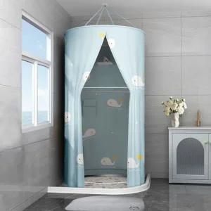 [골드스마일]겨울 샤워커튼 보온커버 방수 목욕 화장실 원형 고래 욕실커튼 간이