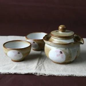 분청 왕벚꽃 여행다기 2인세트 백자다기