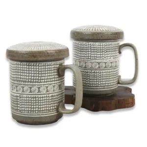 분청 떡살인화문 머그다기 2인세트 다도세트 다기세트 분청다기