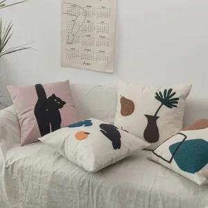 고양이 자수 쿠션 커버 인테리어 패브릭 디자인 북유럽 기하학 소파 쇼파 거실