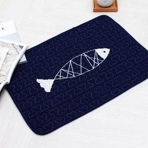 북유럽 라인피쉬 블루 퀼팅 발매트 현관매트