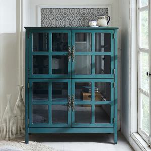 [버지니아]다니엘 4도어 유리장식장 엔틱 원목 그릇장 진열장 코발트블루