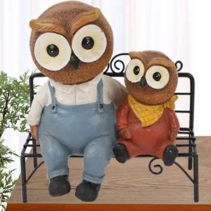 벤치 아빠 아기 부엉이 장식품 인테리어 소품 수공예 2p 세트