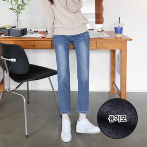 수비진 SP135 융기모 허리스판 데미지 워싱 배기팬츠/기모배기팬츠/여성청바지