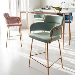 [퍼니츠]라치니 벨벳 골드 바의자 높은 아일랜드 식탁의자 스탠드 바체어