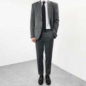 [엠클로] 남자 빅사이즈 클래식 기본핏 투버튼 로그 헤링본 싱글자켓 슬랙스 팬츠 세트 2컬러