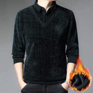 남자니트티 베스트일체형 안감융털셔츠 블랙 빨간초록