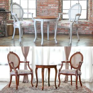 SL겔러리 2색 엔틱티테이블세트 라탄 패브릭 그레이 파이샤