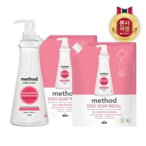 [엘지생활건강]메소드 주방세제 용기 532ml 핑크 + 리필 1L X 2개