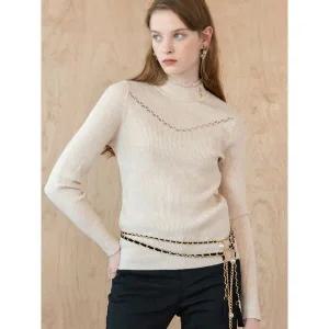 [하프클럽/]프릴 반하이넥 버튼장식 골지 니트