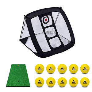 런웨이브 골프 어프로치네트 + 골프 매트 + 실내 골프공 10개 스윙 연습 실외