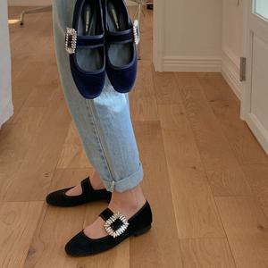 보석 큐빅 로저 플랫슈즈 #벨벳 메리제인 단화 797