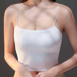 [윙크핑크]심리스 크롭 캡내장 얇은 끈 나시 N6034