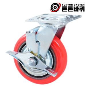 중량 4인치 회전 브레이크형 우레탄 바퀴 하중200kg 바퀴폭34mm 캐스터