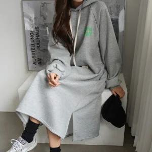 [하프클럽/]레오 후드 기모 롱원피스