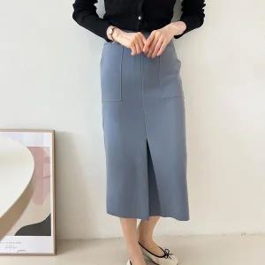 [하프클럽/]여자 봄치마 맞주름 빅포켓 H라인 올드머니 롱스커트