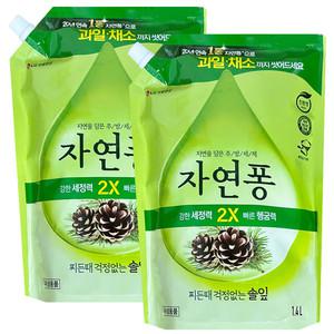 엘지생활건강 자연퐁 찌든때 걱정없는 솔잎 주방세제 리필 1.4L 2개